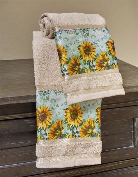 Sunflower Hand Towels For Bathroom Or Kitchen With Country Floral Print