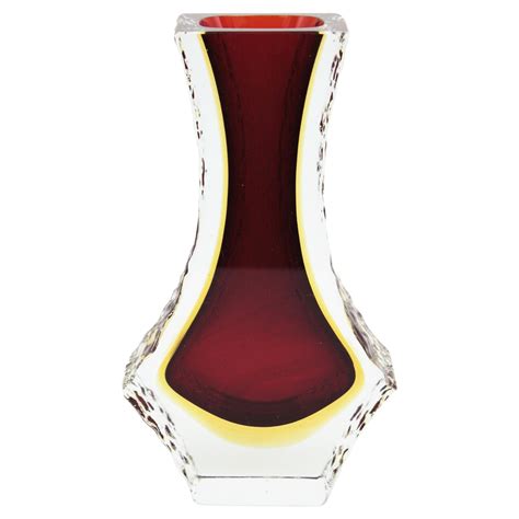 Mandruzzato Murano Sommerso Red Yellow Ice Glass Faceted Vase For Sale At 1stdibs