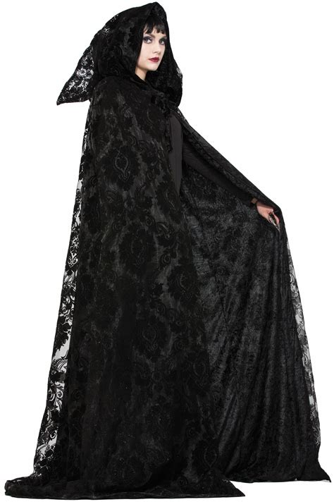 Deluxe Witches Wizards Reversible Midnight Cloak Hood Velvet Black Cape