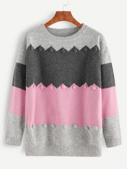 color block marled knit pom pom embellished sweater embellished sweaters marled knit long