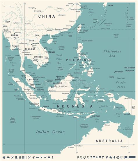 Time zone is malaysia time (myt). Mappa Di Sud-est Asiatico - Illustrazione Di Vettore ...