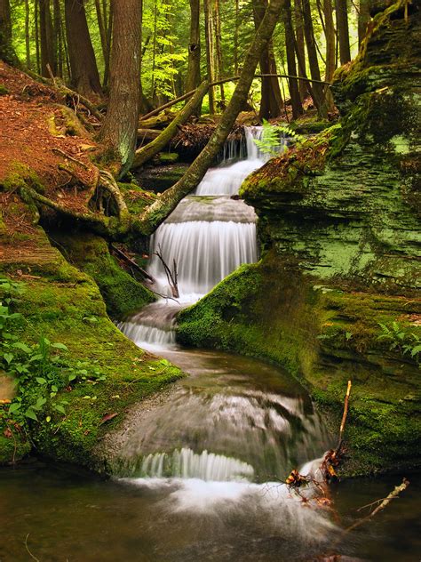 Timelapse Photography Of Clear Waterfalls Surrounded By Green Moss And