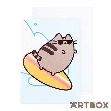 Buy Pusheen The Cat Surfing Mini Greeting Card At Artbox