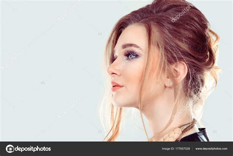 Beautiful Woman Portrait In Side Profile Thinking Beauty