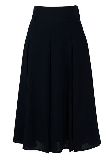 Navy Blue Flared Midi Skirt With Pleat Detail S Reign Vintage