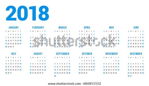Calendar 2018 Year On White Background Stock Vector Royalty Free