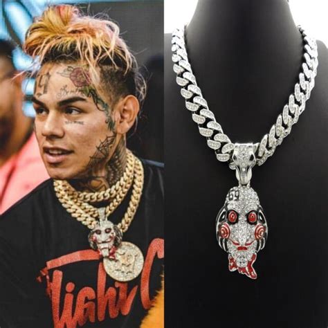Tekashi 69 Jigsaw Saw Pendant Silver Miami Cuban Link Chain Necklace
