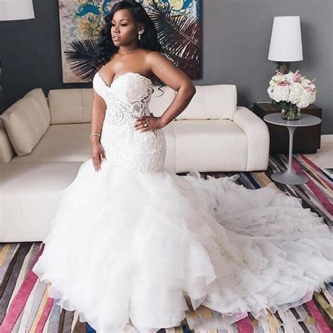 African Plus Size Wedding Dresses Sweetheart Lace Bodice Sweetheart