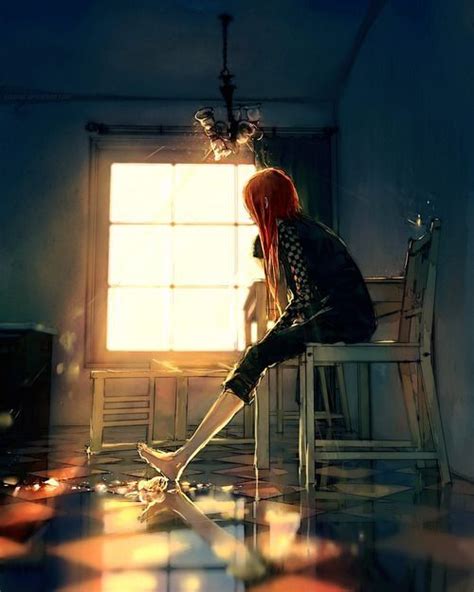 Anime Girl Sitting On Chairsunny Day Dreaming Anime Manga Chibi