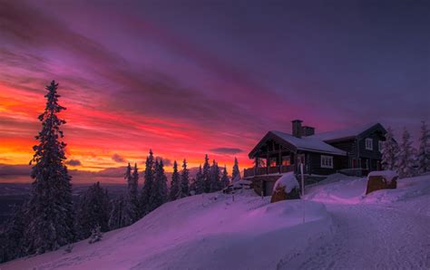 House In Winter Sunset Hd Wallpaper Background Image 2048x1290 Id