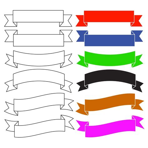 Flat Style Banner Ribbons Flat Curved Colorful Isolated On White