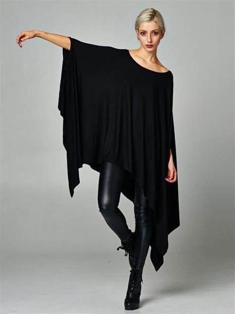 Black Plus Size Batwing Sleeves Asymmetric Round Neck Shirt In 2022