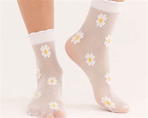 SHEER DAISY SOCKS Sheer Flower Ankle Socks Spring Mesh Etsy