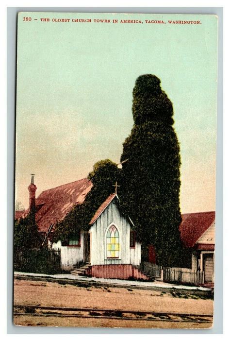 Vintage 1910s Postcard St Peters Oldest Church Tower Tacoma