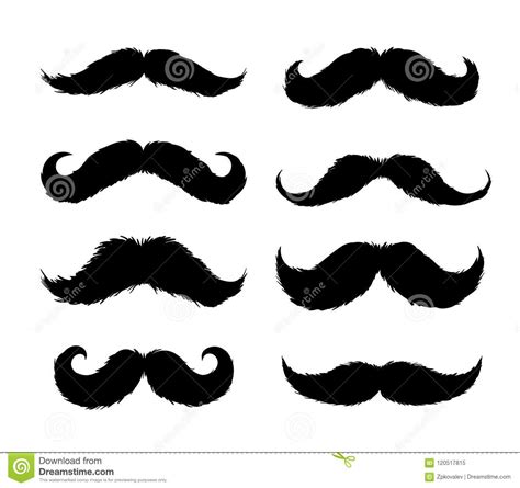Set Of Moustaches Sticker Hand Drawn Black Silhouettes For Paper