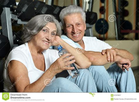 Senior Couple Drinking In Gym Stock Image Image Of