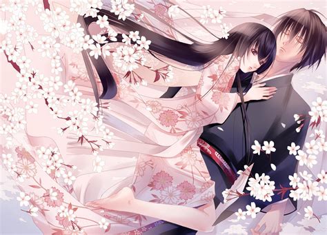 Anime Two Spring Flowers Sakura Mood Love Tenderness Kimono