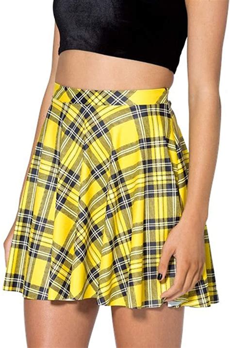 seevy womens plaid schoolgirl skirt pleated uniform skirt yellow at amazon women s clothing store