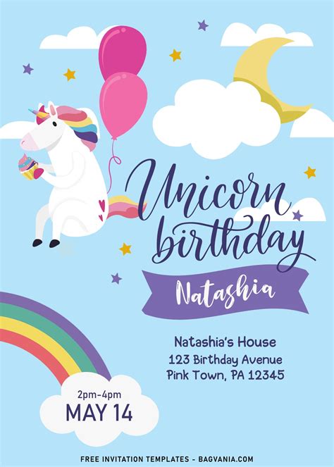 9 Kawaii Rainbow Unicorn Birthday Invitation Templates Free