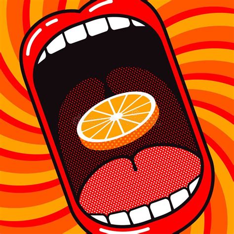 Love To Eat Orange Funny Cartoon Poster Large Open Mouth With Slice