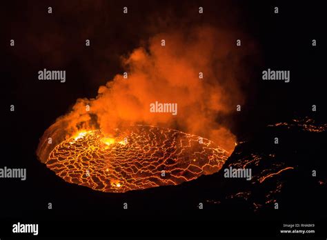 Burning Lava Lake Of Mount Nyiragongo At Night Democratic Republic Of