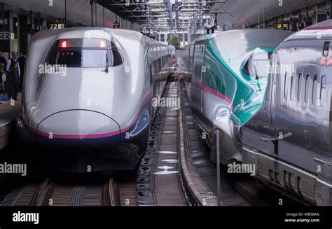 Japan Rail Jr East E3 Series And E5 Series Shinkansen Trains At Tokyo