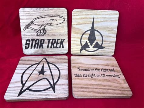 Star Trek Wooden Coaster Set Cnc Laser Engraved Enterprise Klingon