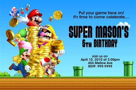 Free Template Super Mario Bros Birthday Invitations Printable Free