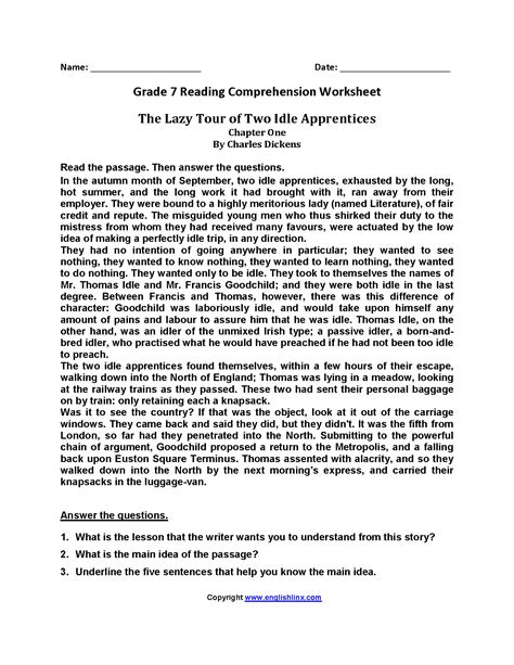 7th Grade Reading Comprehension Worksheets Pdf Second Grade — Db
