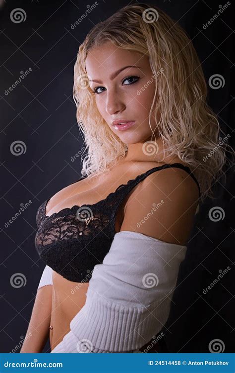 Blond Woman In Bra Stock Photo Image Of Curvy Studio