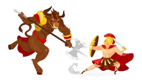 Premium Vector Theseus And Minotaur Illustration Greek Mythology
