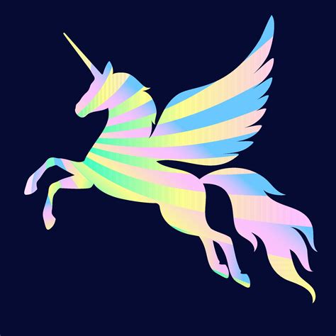 Silhouette Of A Multi Colored Flying Unicorn Rainbow Silhouette Of A