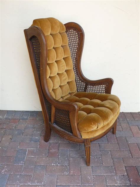 Vintage High Back Cane Side Wing Arm Chair with Wood by metrosofa, $589