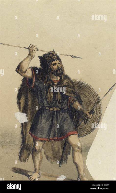 Color Lithograph Depicting An Astur Soldier Wearing An Animal Pelt
