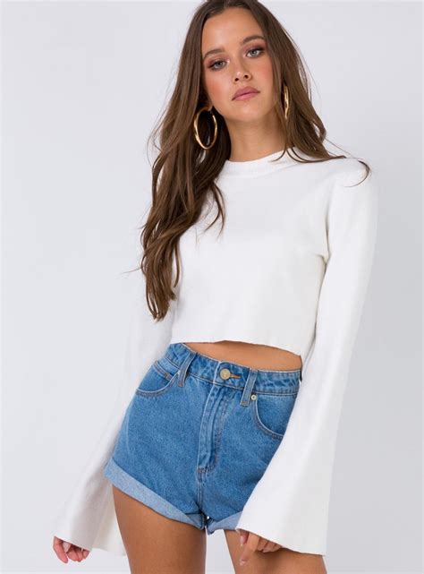 Side By Side Long Sleeve Crop Knit White Princess Polly Long Sleeve