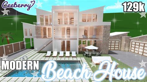 Bloxburg Modern Beach House 129k No Large Plot Speed Build Youtube
