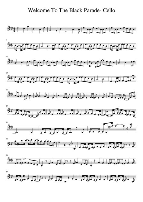 Welcome To The Black Parade My Chemical Romance Sheet Music For Cello