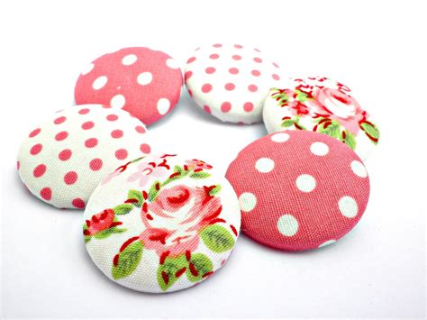 Pink Fabric Buttons Polka Dots Buttons Size 45 28mm 1 18 White