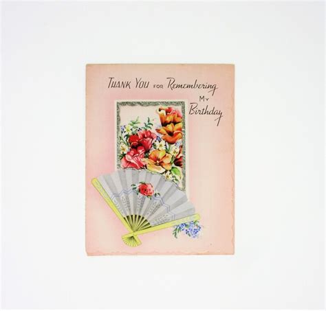 Vintage Unused Thank You For Remembering My Birthday Greeting Etsy