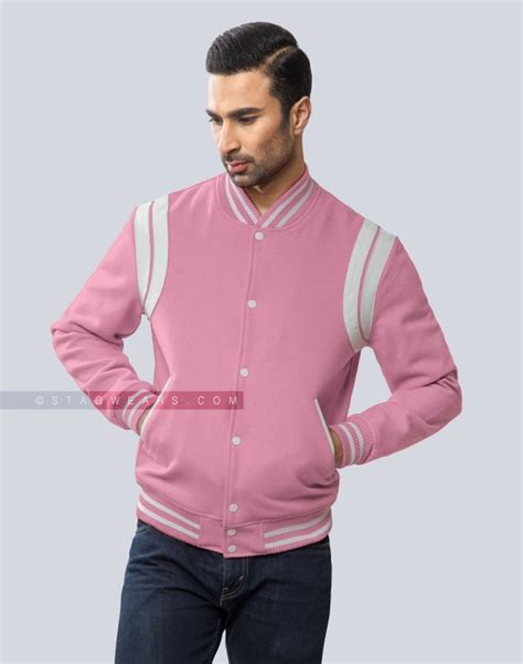 Premium Quality Pink Letterman Jacket With White Shoulder Inserts