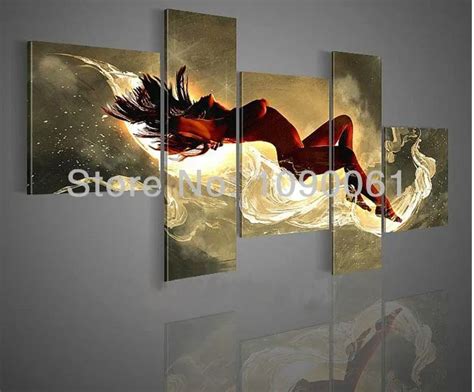 Hand Painted Large Modern Wall Art Canvas Nude 5 Panels Abstract Naked Woman Painting Oil