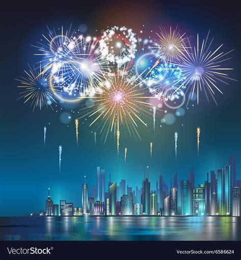 Holiday Firework And Night City Royalty Free Vector Image