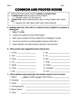 The worksheets for this concept are common and proper nouns, common and proper nouns, proper vs common nouns work, nouns, name reteaching common noun common and names any person, name. Common and Proper Nouns - Worksheet & Answer Key by Robert's Resources