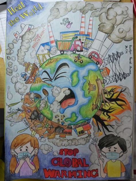 Stop Global Warming Earth Day Drawing Poster Drawing Art Poster Design