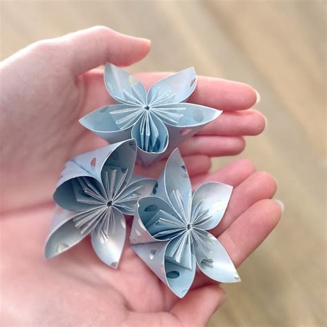 1 Silver Paper Flower Origami Flowers Room Decor Christmas Etsy