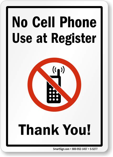 14 In X 10 In No Cell Phone Use At Register Sign Sku S