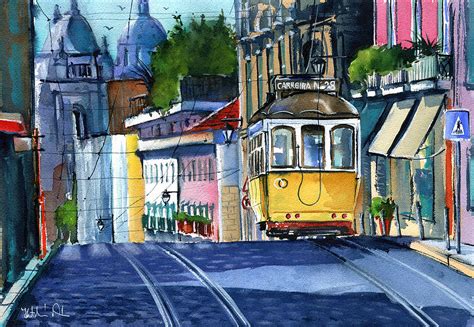 Lisbon Yellow Tram 28 Painting By Dora Hathazi Mendes Fine Art America