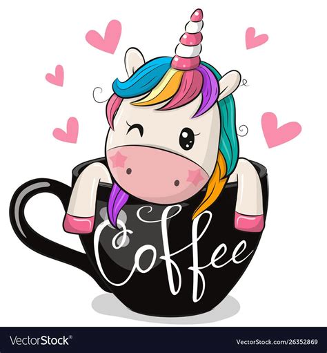 Cute Cartoon Unicorn Is Sitting In A Cup Of Coffee Download A Free