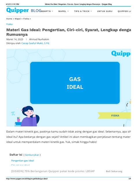 Materi Gas Ideal Pengertian Ciri Ciri Syarat Lengkap Dengan