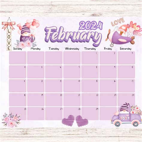 Editable February 2024 Calendar Valentine S Day Etsy Artofit